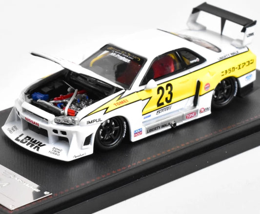 1:64 Street Weapon White JDM Skyline GTR ER34 Sports Model Diecast Metal Car