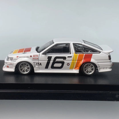 1/64 STREET WARRIOR Levin TRD AE86 RWB wide-body modified alloy car model.