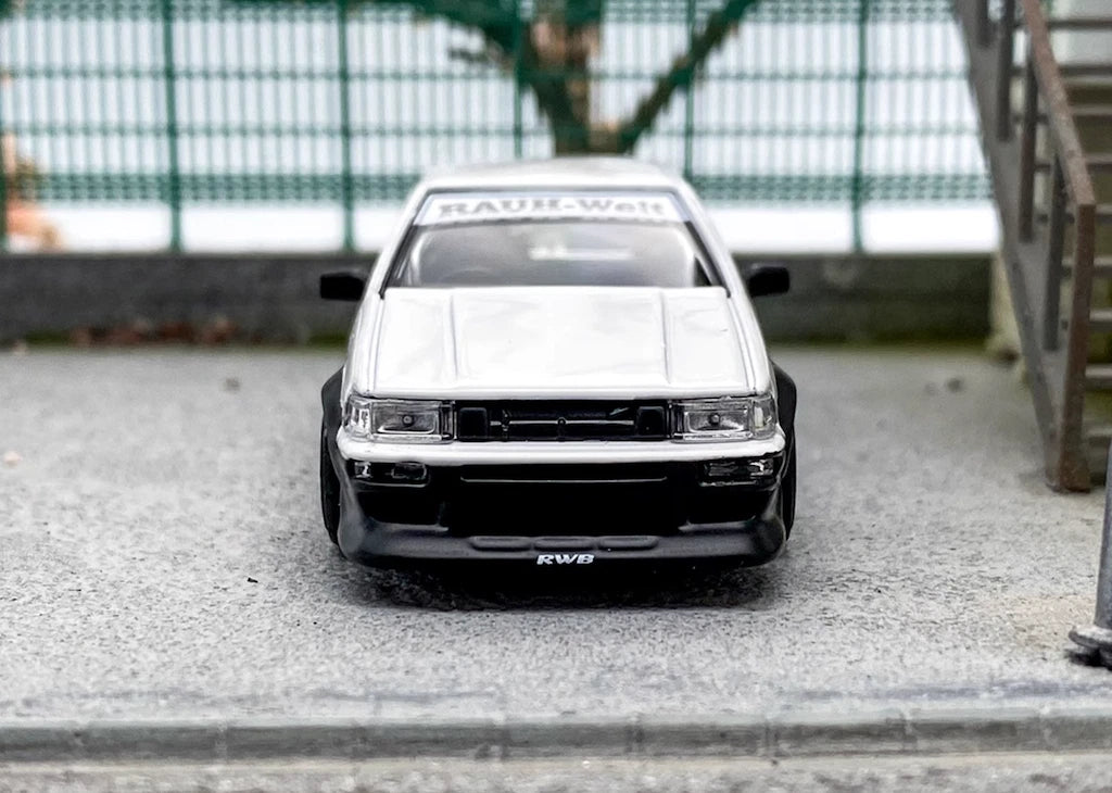 1:64 STREET WARRIOR White AE86 Levin RWB Widebody Sports Model Diecast Metal Car