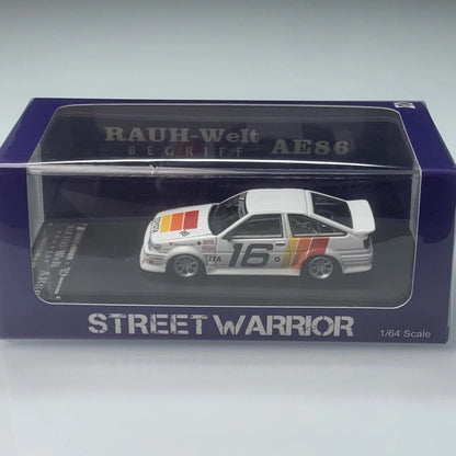 1/64 STREET WARRIOR Levin TRD AE86 RWB wide-body modified alloy car model.