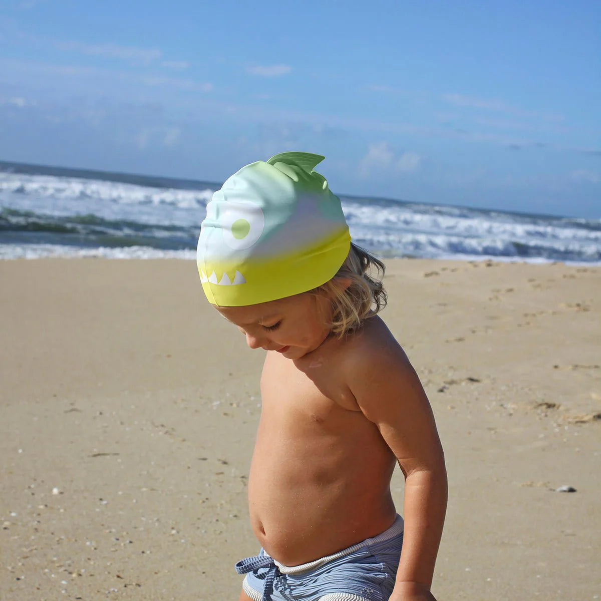 Multicolor Shaped Swimming Cap Shark Tribe Khaki