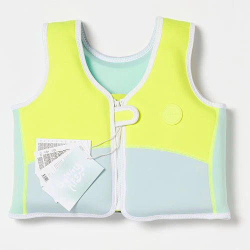 Salty the Shark Swim Vest 1-2 Aqua Neon Yellow