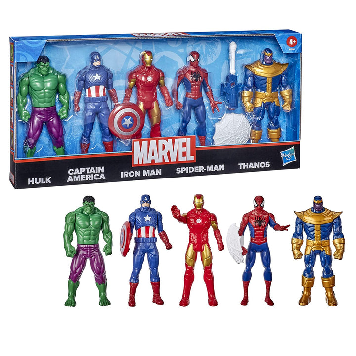 Marvel Action Figure 5-Pack, 6-Inch Figures, Iron Man, Spider-Man, Captain America, Hulk, Thanos