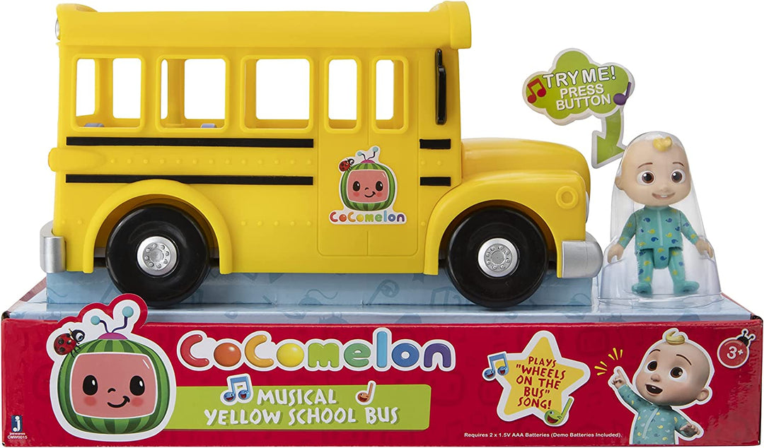 CoComelon Official Musical Yellow School Bus, Plays Clips from ‘Wheels on The Bus,’ Featuring Removable JJ Figure – Character Toys for Babies, Toddlers, and Kids