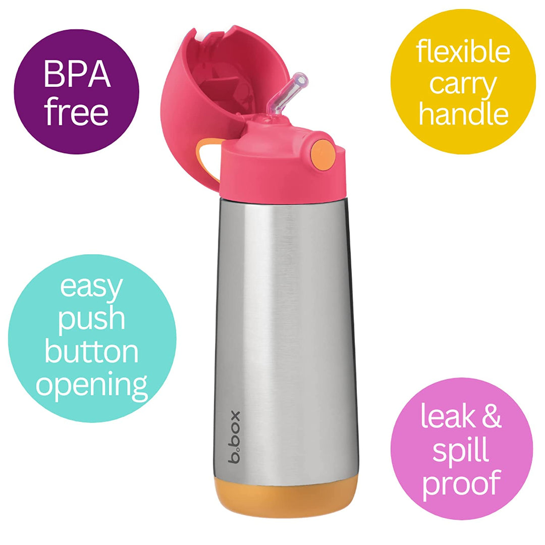 b.box Insulated Straw Sipper Drink Water Bottle 500ml