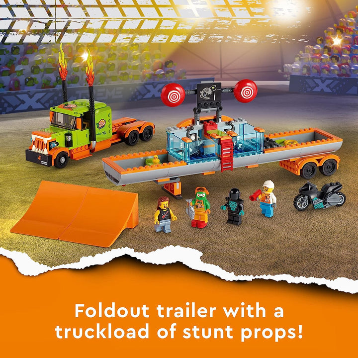 LEGO City Stunt Show Truck 60294 Building Toy Set with Launch Ramps and a Dunk Tank Plus a Flywheel-Powered Stunt Bike