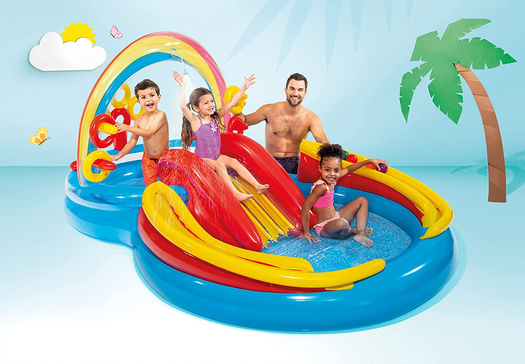 Intex Inflatable Slide Rainbow Ring Water Play Centre, Multi Color