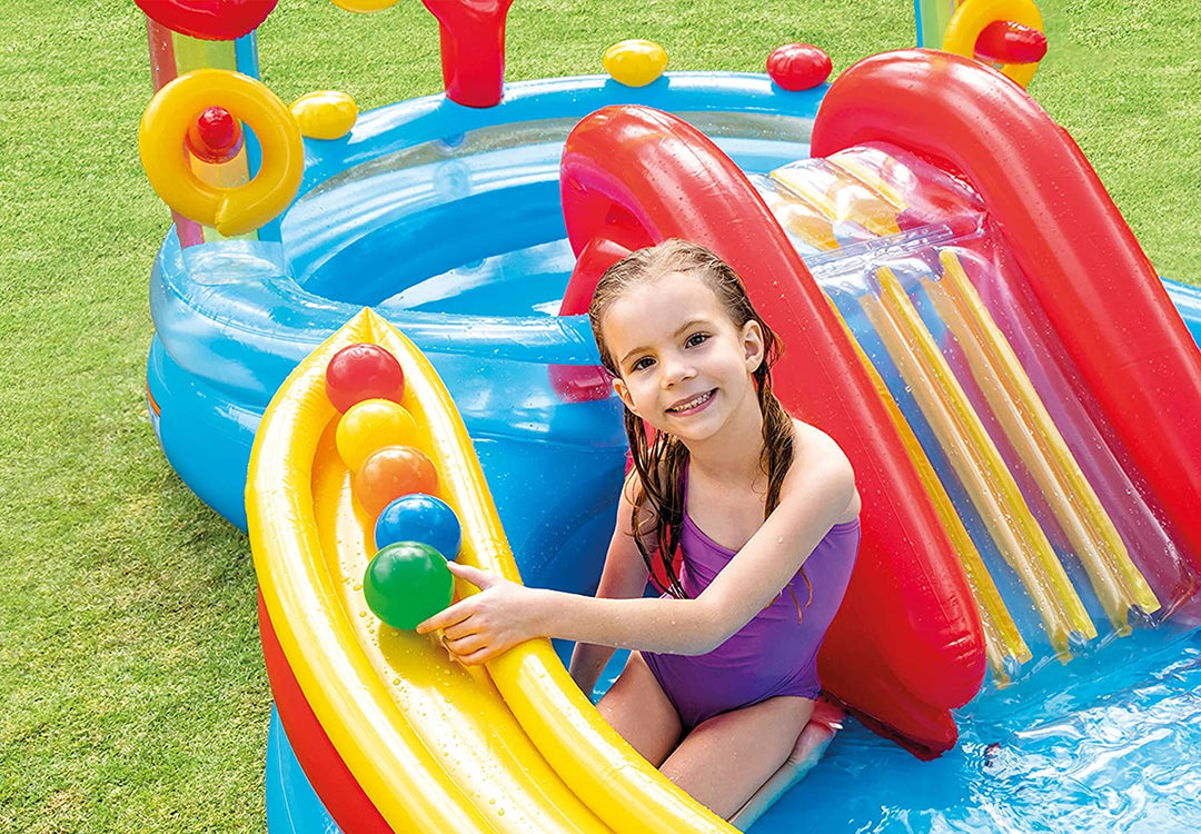 Intex Inflatable Slide Rainbow Ring Water Play Centre, Multi Color