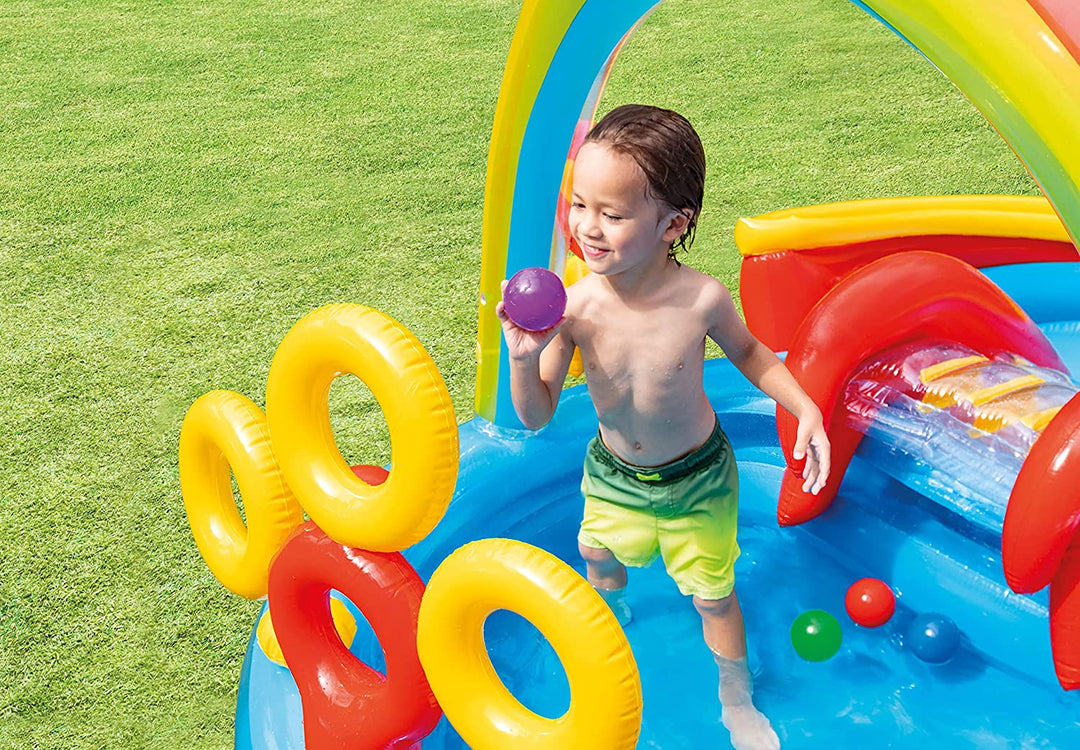 Intex Inflatable Slide Rainbow Ring Water Play Centre, Multi Color