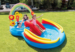 Intex Inflatable Slide Rainbow Ring Water Play Centre, Multi Color