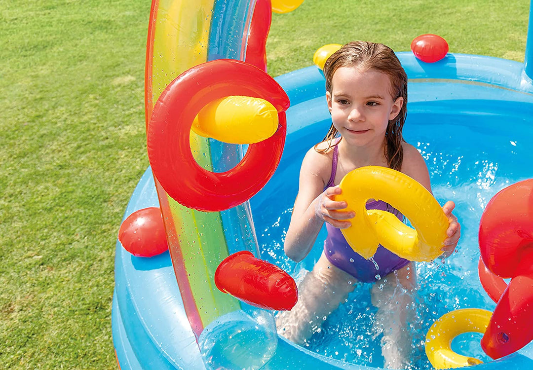 Intex Inflatable Slide Rainbow Ring Water Play Centre, Multi Color