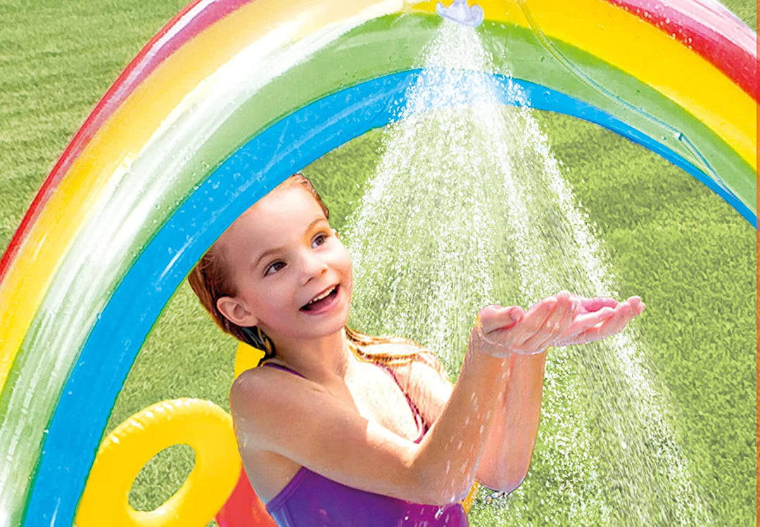 Intex Inflatable Slide Rainbow Ring Water Play Centre, Multi Color