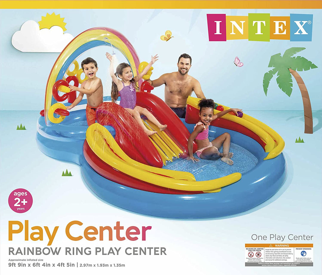 Intex Inflatable Slide Rainbow Ring Water Play Centre, Multi Color