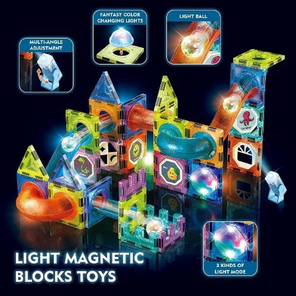 Toys Uncle Magnetic Building Blocks Magna Tiles STEM Educational Construction Blocks (140 with Light)