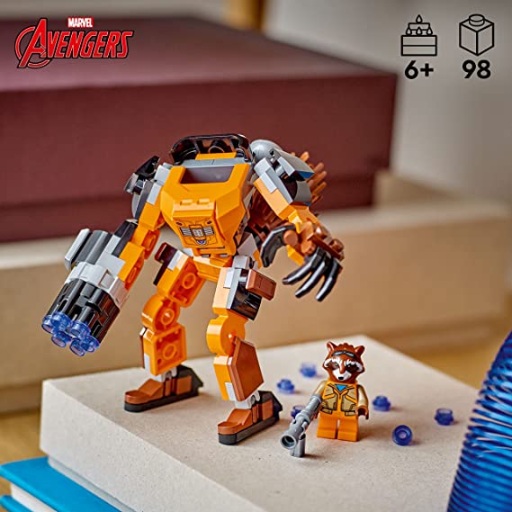 LEGO Marvel Rocket Mech Armor Set 76243, Guardians of The Galaxy Racoon Buildable Action Figure Toy, Avengers Collectable Gift Idea for Kids 6 Plus Years Old