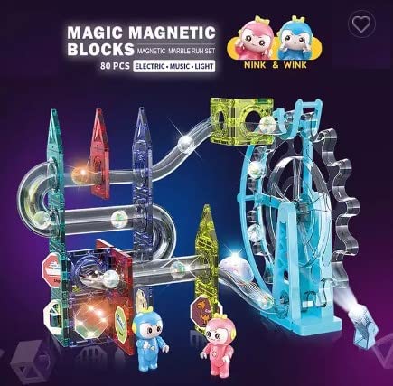 Toys Uncle Magnetic Building Blocks Magna Tiles STEM Educational Construction Blocks ((80 Pieces)| Light & Musical Ferris Wheel Marble Run)