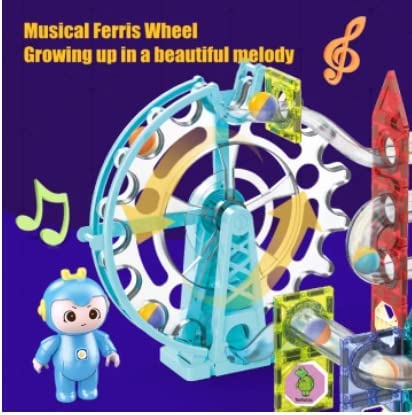 Toys Uncle Magnetic Building Blocks Magna Tiles STEM Educational Construction Blocks ((80 Pieces)| Light & Musical Ferris Wheel Marble Run)