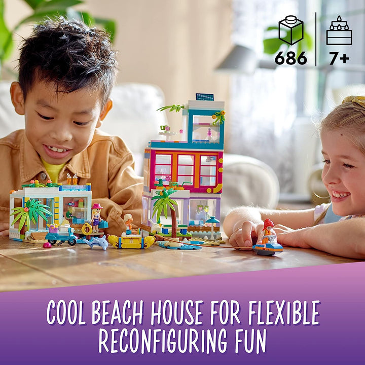 LEGO Friends Vacation Beach House 41709 Building Kit; Gift for Kids Aged 7+; Includes a Mia Mini-Doll, Plus 3 More Characters and 2 Animal Figures to Spark Hours of Imaginative Role Play (686 Pieces)