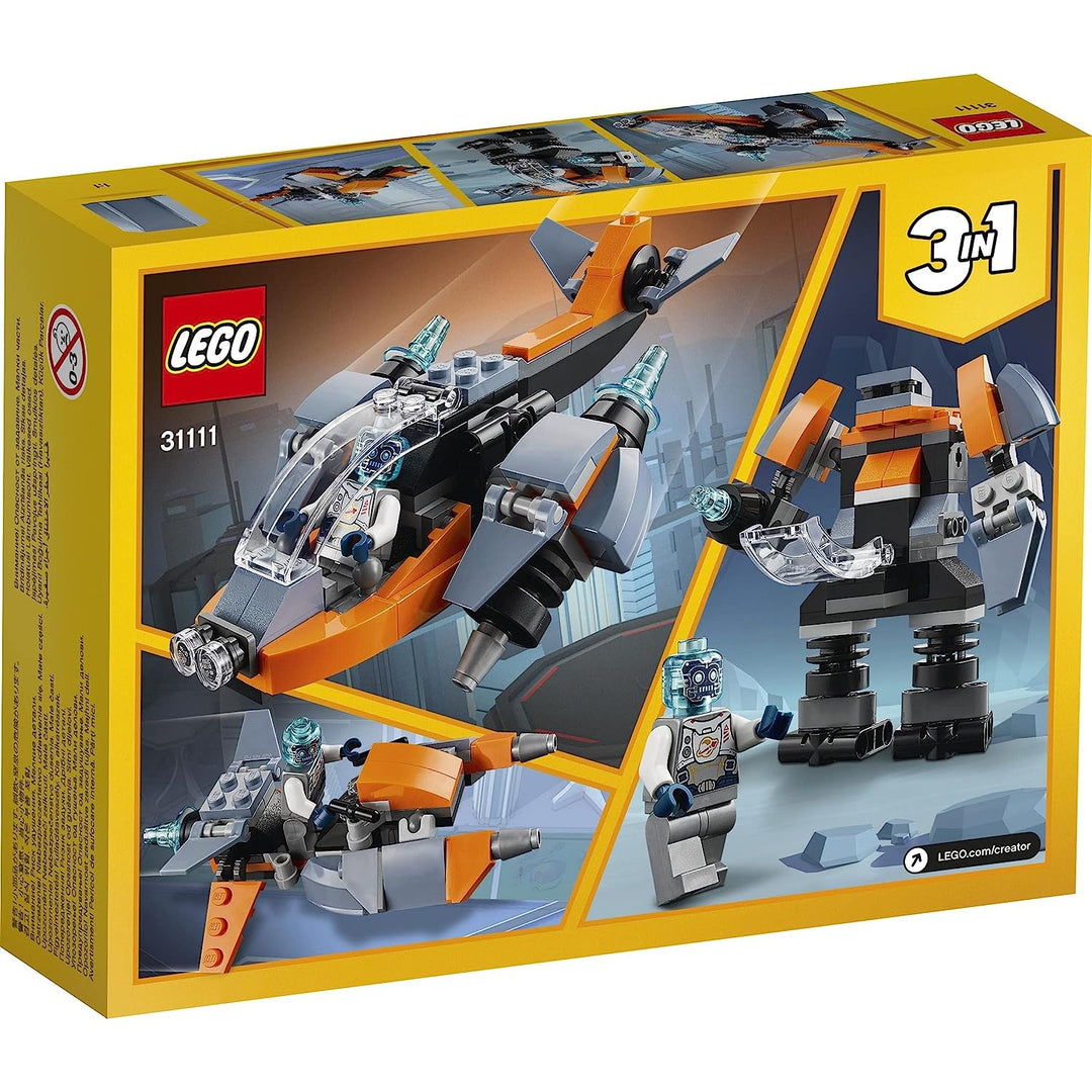 LEGO 31111 Kid's Creator 3 in 1 Cyber Drone Building Set with Cyber Mech and Scooter, Space Toys 6 Years Old, Multicolor