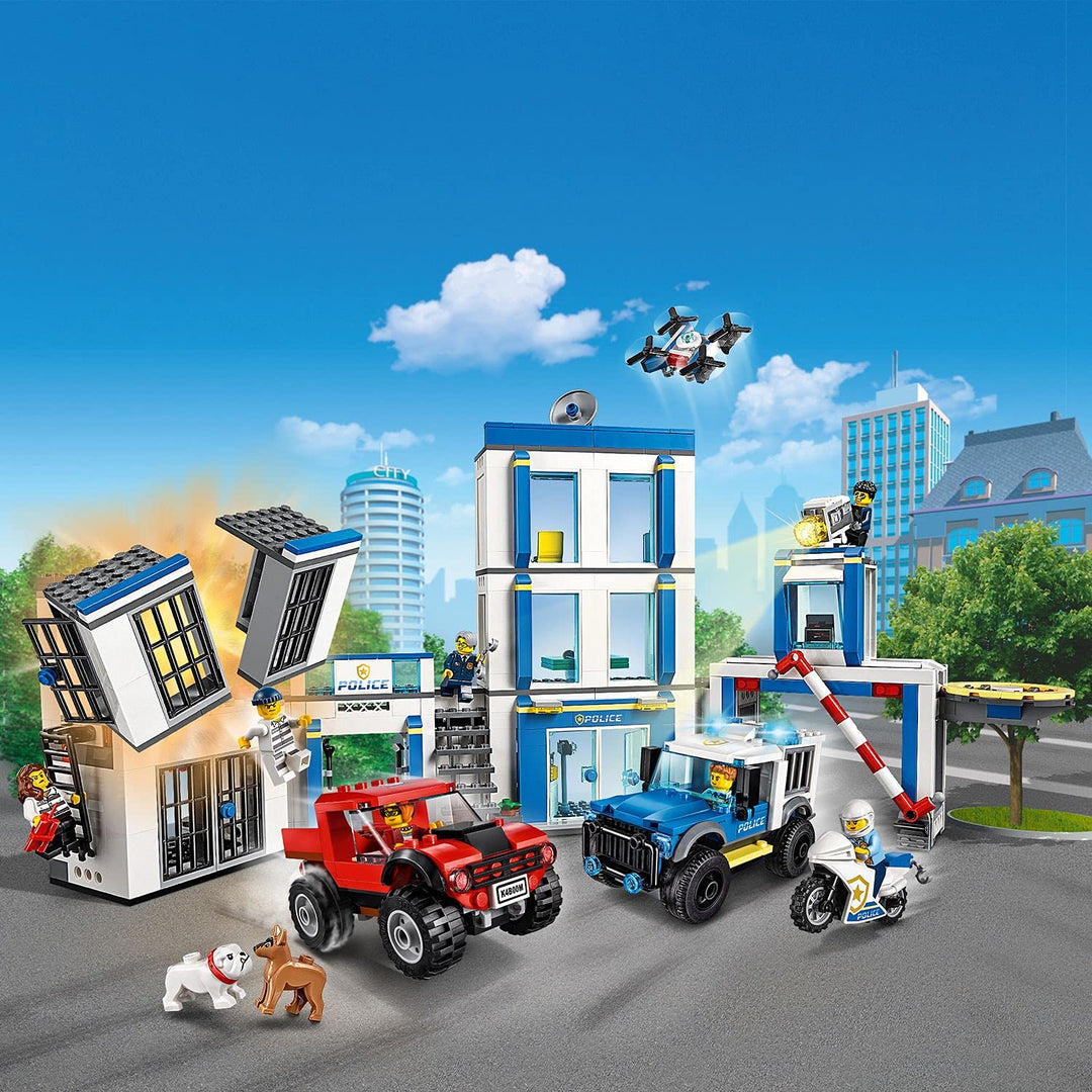 LEGO 60246 City Police Station Building Set with 2 Truck Toys, Light & Sound Bricks, Drone and Motorbike (Multicolour) (743 pieces)