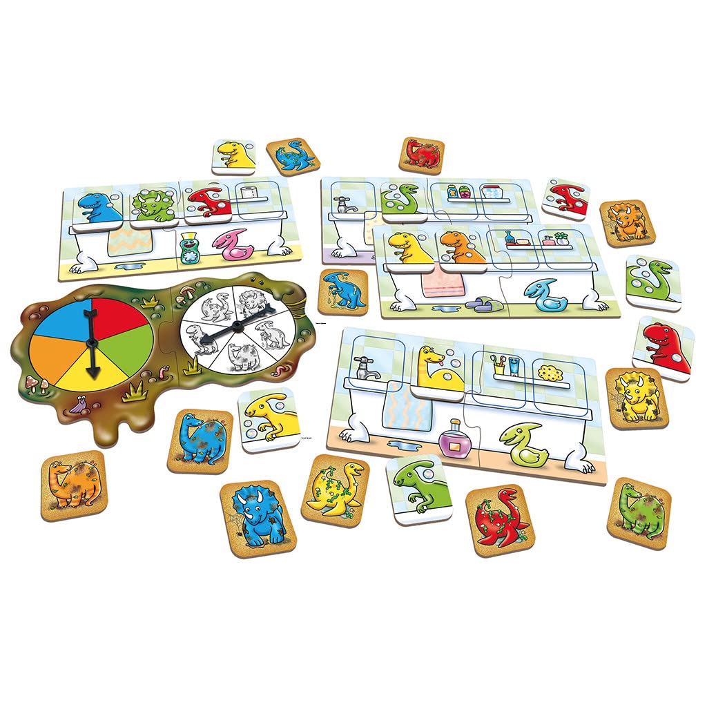 Orchard Toys Dirty Dinos, Colour and Counting Board Game for Preschoolers and Kids Age 3 to 6 Years, Teacher Tested, Educational for Family and Travel, Party Gift