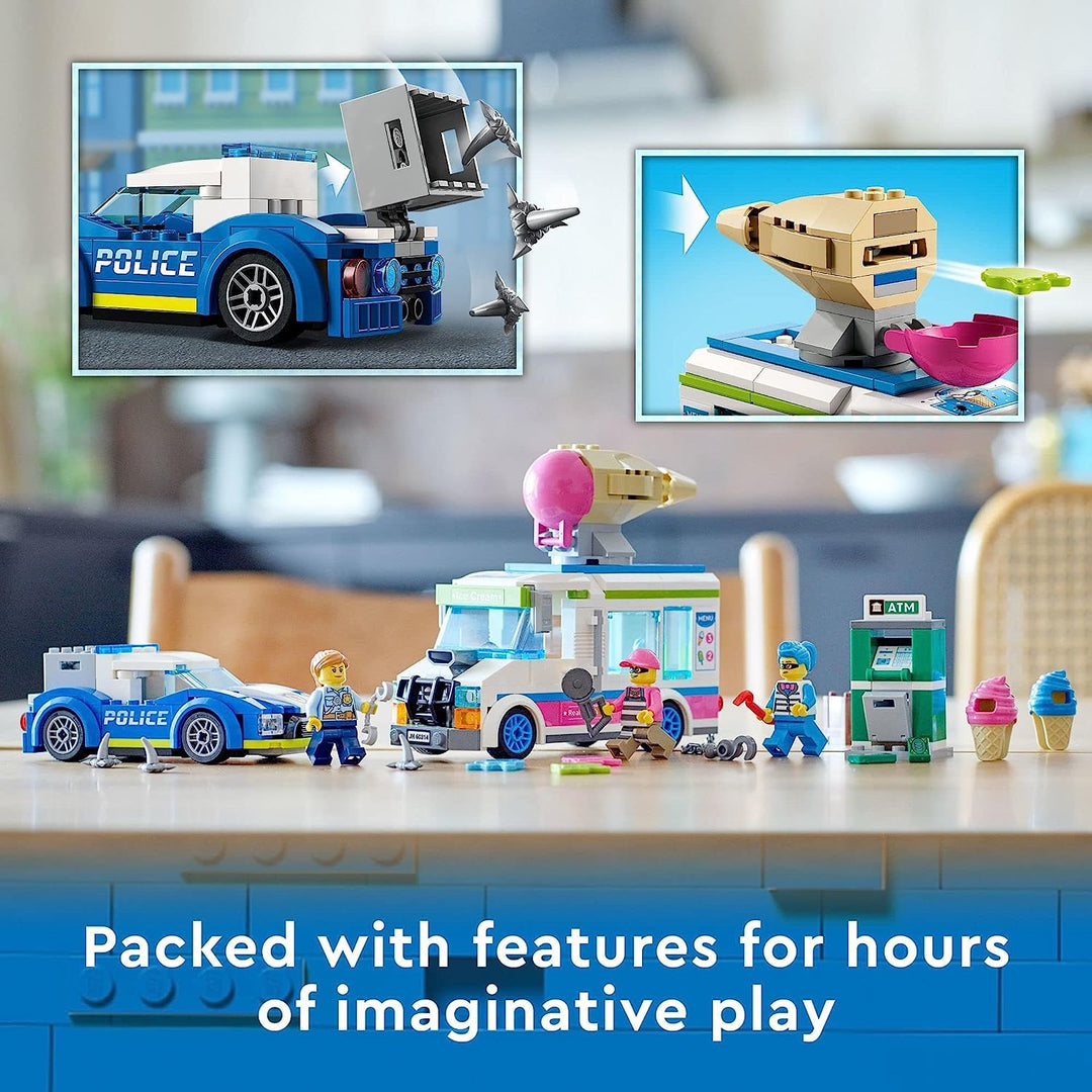 LEGO City Ice Cream Truck Police Chase Van, 60314 Easter Toys for Kids, Girls and Boys Age 5 Plus Years Old with Splat Launcher & Police Car