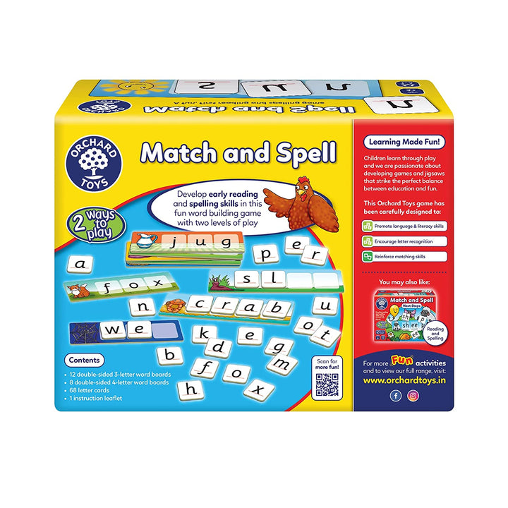 Orchard Toys Match and Spell, Reading and Spelling Activity, Educational Board Game, Helps Teach Phonics and Word Building to Children Ages 4 to 8 Years, Teacher Tested, Gifts for Boys and Girls