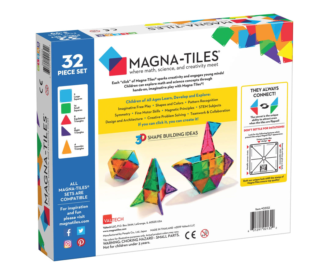 Magna Tiles Magnetic Building Toys, Clear Colors Set, Multi Color (32 Pieces)