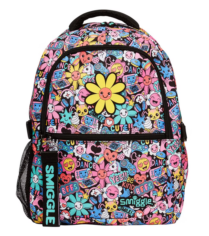 Smiggle Bright Side Classic Attachable Colourful printed bag for Kids 3Y+, Multicolour